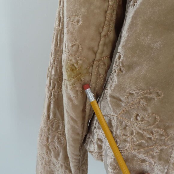 Old Navy Womens Small Beige Velvet Embroidered Flower Collared Jacket Coat Y2K - Picture 8 of 15